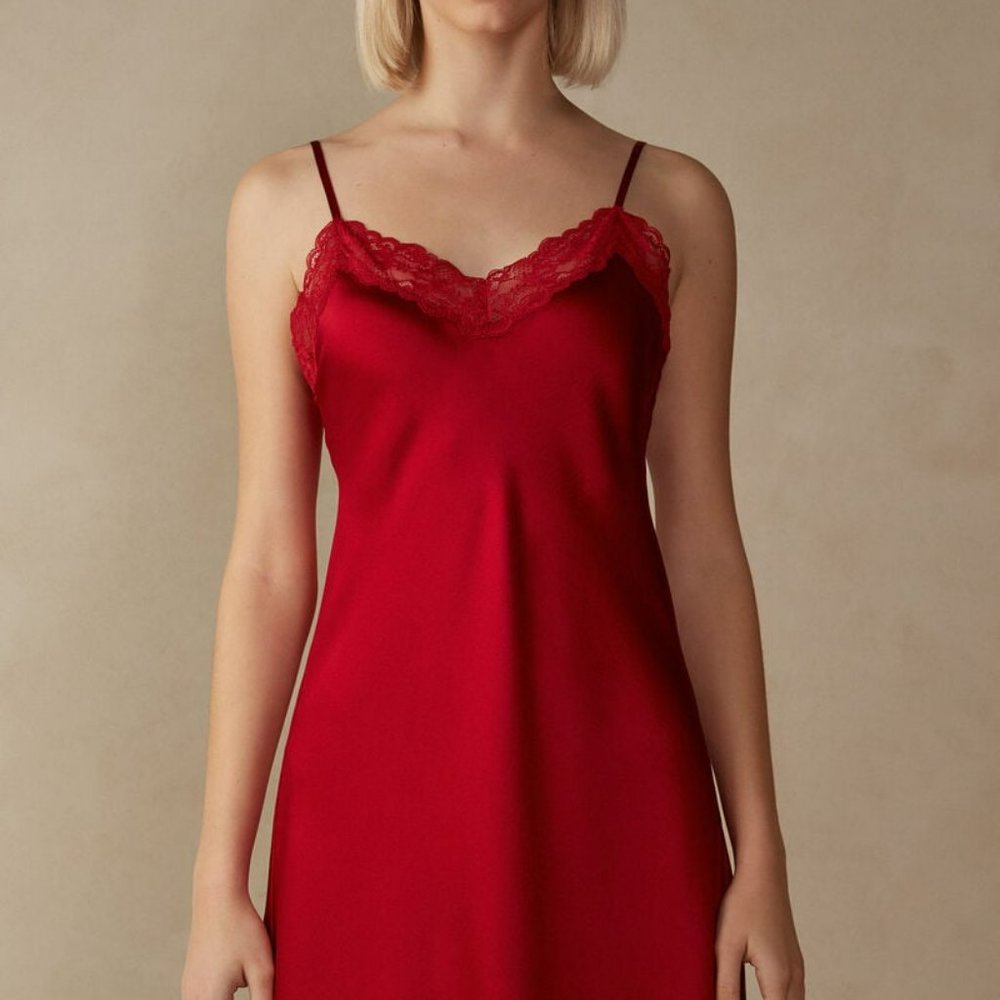 Intermissimi Silk Slip with Lace - Red -  Size Medium
